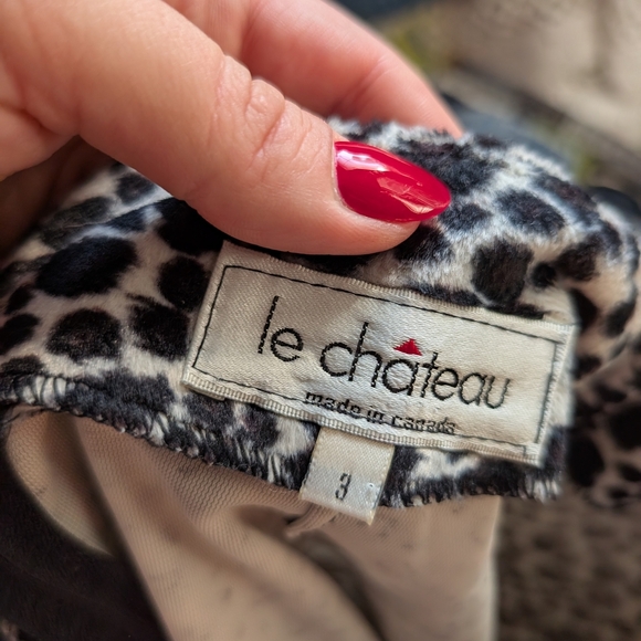 Vintage Le Chateau Black and Cream Mini Skirt Cheetah Y2K Plush Small - Picture 6 of 7